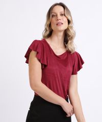Blusa-Feminina-de-Suede-Manga-Curta-com-Babados-Decote-Redondo-Vermelho-Escuro-9943310-Vermelho_Escuro_1