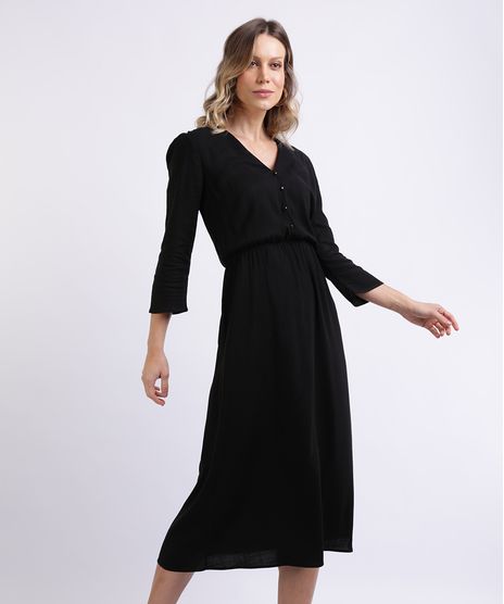 Vestido-Feminino-Midi-Estampado-Manga-7-8-Decote-V-Preto-9951186-Preto_1
