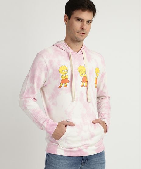 Blusao-de-Moletom-Masculino-Lisa-Simpson-Estampado-Tie-Dye-com-Capuz-e-Bolso-Canguru-Rosa-9954607-Rosa_1