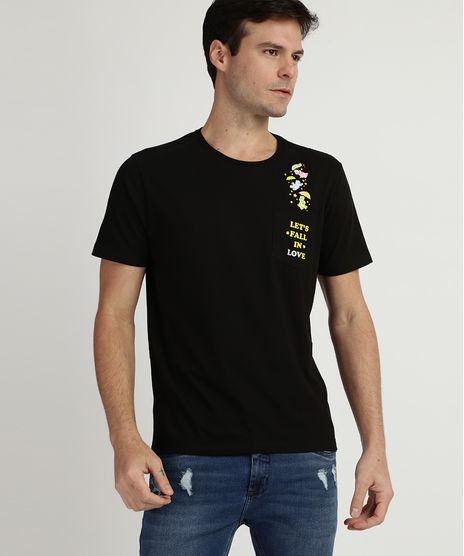 Camiseta-Masculina-Ursinhos-Carinhosos-com-Bolso-Manga-Curta-Gola-Careca-Preta-9957597-Preto_1