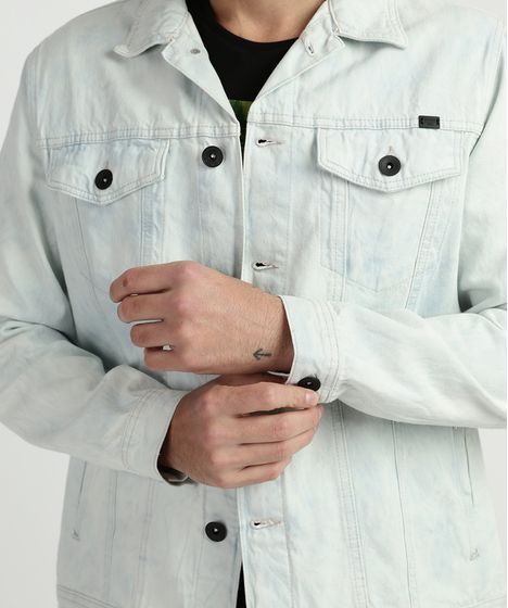 jaqueta jeans estampada masculina