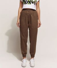 Calca-Feminina-de-Sarja-Jogger-Cintura-Alta-Marrom-9960926-Marrom_4
