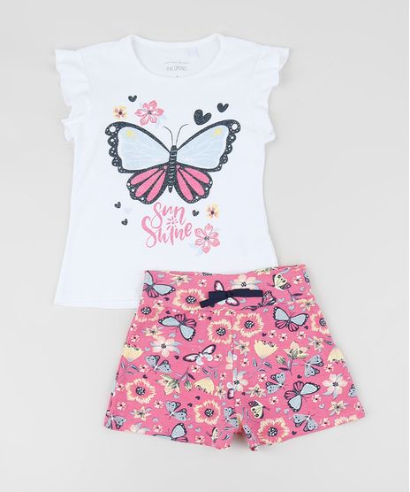 Conjunto-Infantil-de-Blusa-com-Babados-Manga-Curta-Off-White---Short-Estampado-Rosa-9954803-Rosa_1