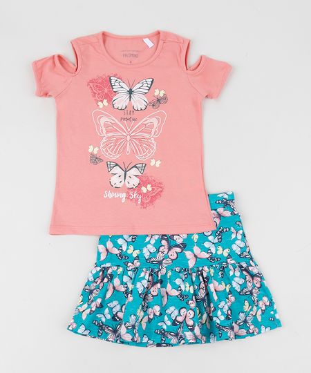 Conjunto-Infantil-de-Blusa-Open-Shoulder-Manga-Curta-Rosa---Saia-Estampada-Azul-9954816-Azul_1