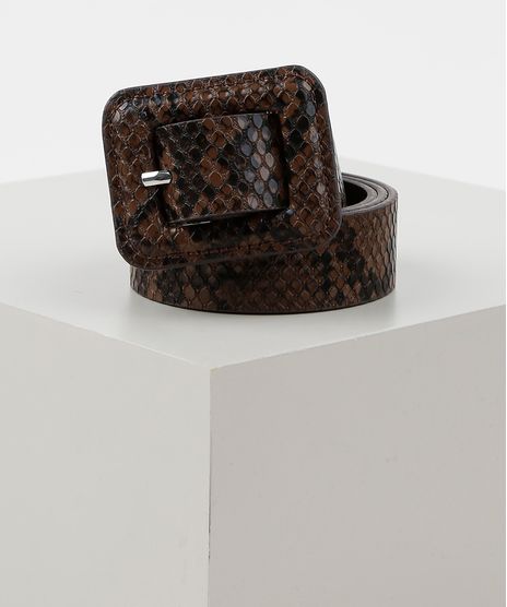 Cinto-Feminino-Medio-com-Fivela-Quadrada-Animal-Print-de-Cobra-Marrom-9922830-Marrom_1