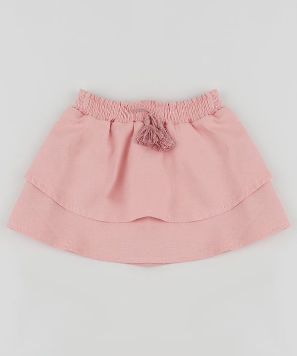 Saia com Linho Infantil com Camadas com Cordão Rosa 1