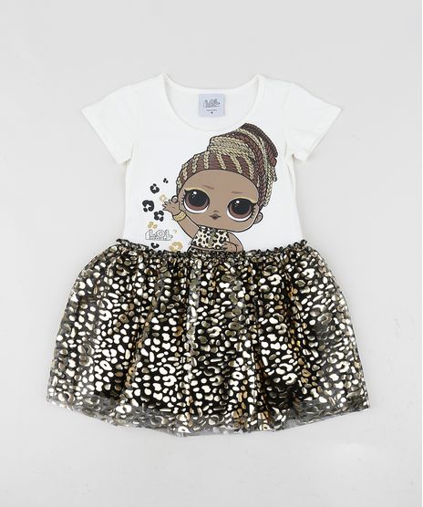 Vestido-Infantil-LOL-Surprise-Manga-Curta-Estampado-Animal-Print-de-Onca-Off-White-9958215-Off_White_1