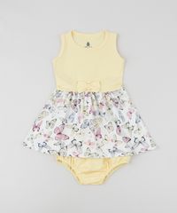 Vestido-Infantil-com-Laco-Estampado-de-Borboletas-sem-Manga-Decote-Redondo---Calcinha--Amarelo-9958883-Amarelo_1