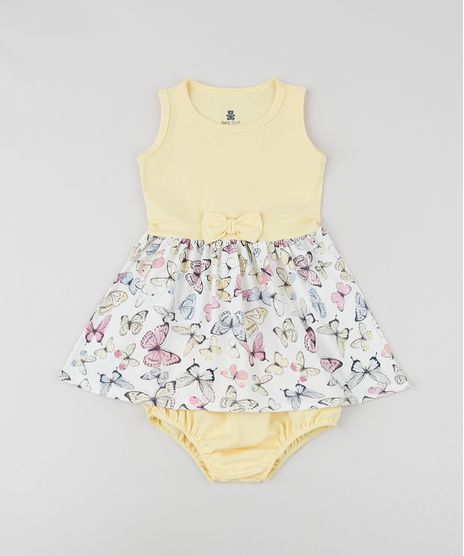 Vestido-Infantil-com-Laco-Estampado-de-Borboletas-sem-Manga-Decote-Redondo---Calcinha--Amarelo-9958883-Amarelo_1