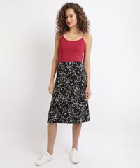 Saia-Feminina-Midi-Estampada-de-Folhagem-Preta-9946259-Preto_3