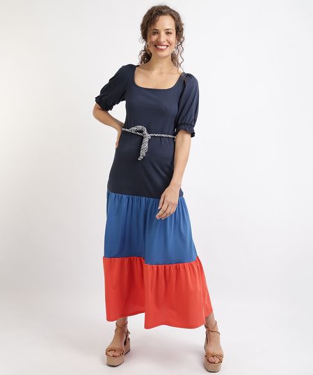 Vestido-Feminino-Midi-Manga-Curta-Bufante-Decote-Reto-com-Cordao-para-Amarrar-Azul-Marinho-9952623-Azul_Marinho_1