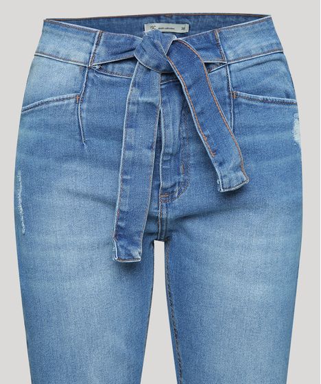 calça jeans cintura alta de amarrar