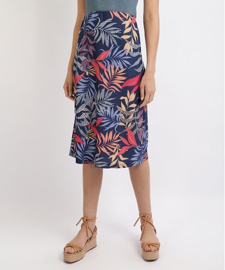 Saia-Feminina-Midi-Estampada-de-Folhagem-Azul-Marinho-9946260-Azul_Marinho_1