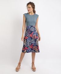 Saia-Feminina-Midi-Estampada-de-Folhagem-Azul-Marinho-9946260-Azul_Marinho_3