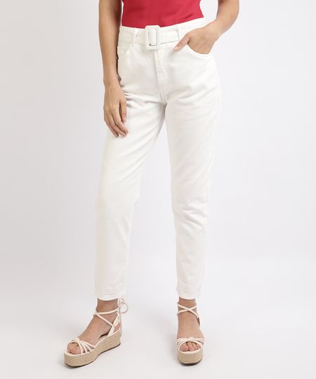 calça de cintura alta branca