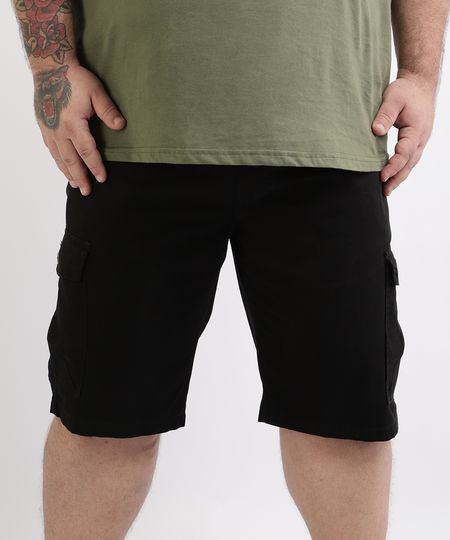 Bermuda-de-Sarja-Masculina-Plus-Size-Cargo-Preta-9951784-Preto_1