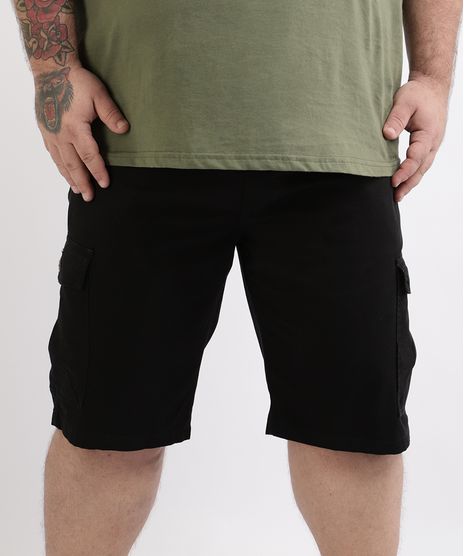 Bermuda-de-Sarja-Masculina-Plus-Size-Cargo-Preta-9951784-Preto_1