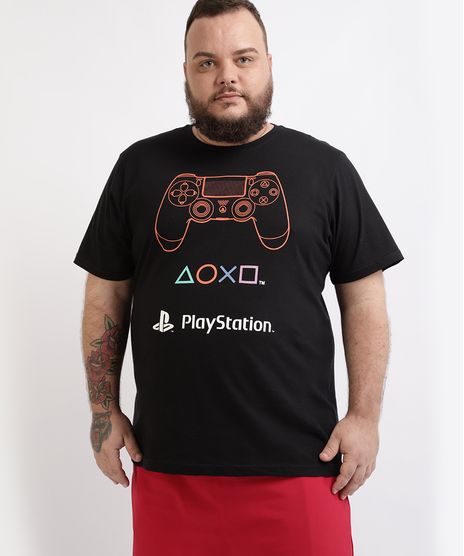 Camiseta-Masculina-Plus-Size-Playstation-Manga-Curta-Gola-Careca-Preta-9957535-Preto_1