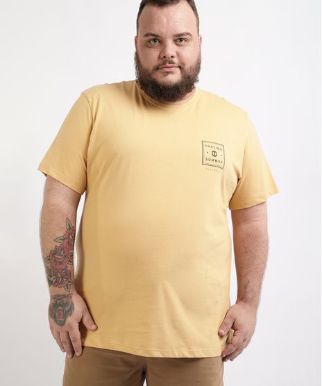 Camiseta-Masculina-Plus-Size--Chasing-Summer--Manga-Curta-Gola-Careca-Amarela-9960500-Amarelo_1