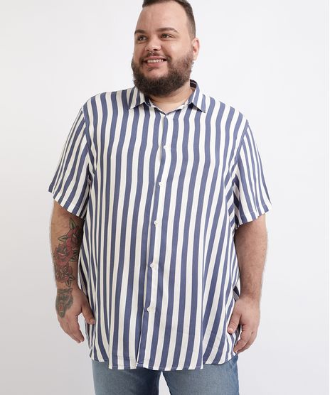 Camisa-Masculina-Plus-Size-Tradicional-Estampada-Listrada-Manga-Curta-Branca-9960638-Branco_1