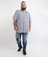 Camisa-Masculina-Plus-Size-Tradicional-Estampada-Listrada-Manga-Curta-Branca-9960638-Branco_3