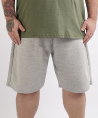 Bermuda-de-Moletom-Masculina-Plus-Size-com-Bolso-Cinza-Mescla-Claro-9960643-Cinza_Mescla_Claro_1
