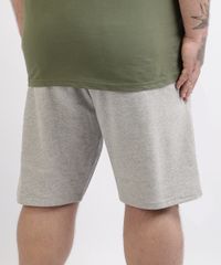 Bermuda-de-Moletom-Masculina-Plus-Size-com-Bolso-Cinza-Mescla-Claro-9960643-Cinza_Mescla_Claro_2