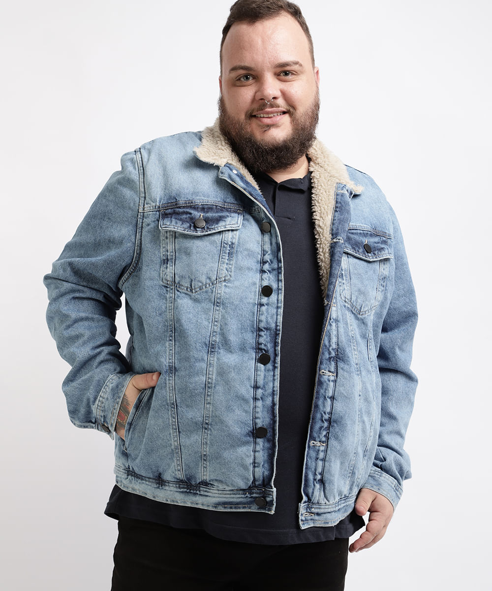 jaqueta jeans com pelo masculino