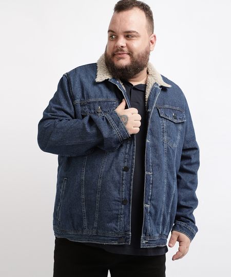 Jaqueta-Jeans-Masculina-Plus-Size-Trucker-com-Pelo--Azul-Escuro-9960854-Azul_Escuro_1