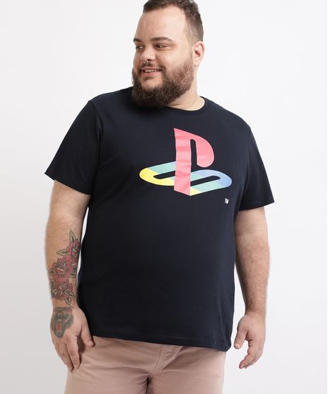 Camiseta-Masculina-Plus-Size-Playstation-Manga-Curta-Gola-Careca-Azul-Escuro-9961397-Azul_Escuro_1