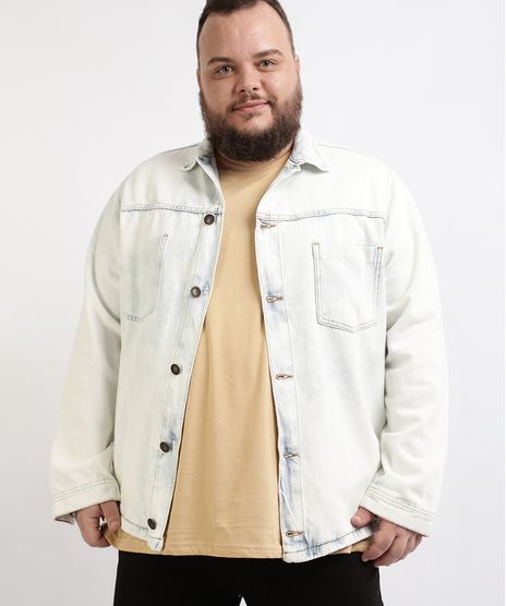 Jaqueta-Jeans-Masculina-Plus-Size-com-Bolsos-e-Botoes--Azul-Claro-9961438-Azul_Claro_1