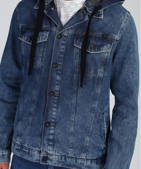 jaqueta jeans capuz masculina