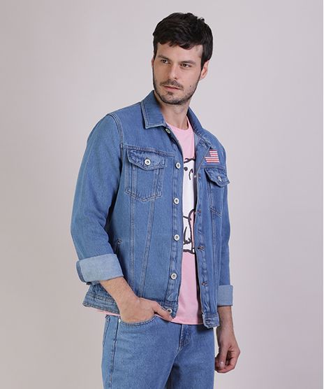 Jaqueta-Jeans-Masculina-NASA-Trucker-com-Bolsos-Manga-Longa-Azul-9943730-Azul_1