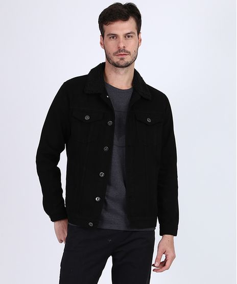Jaqueta-de-Sarja-Masculina-Trucker-Gola-com-Pelo--Preta-9956497-Preto_1