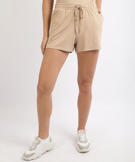 Short-Feminino-Basico-Cintura-Alta-com-Bolsos-e-Cadarco-Bege-9953388-Bege_1