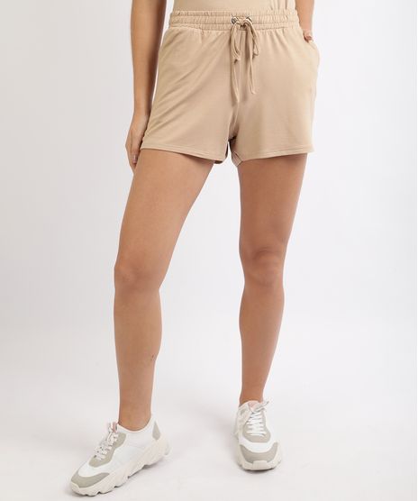 Short-Feminino-Basico-Cintura-Alta-com-Bolsos-e-Cadarco-Bege-9953388-Bege_1