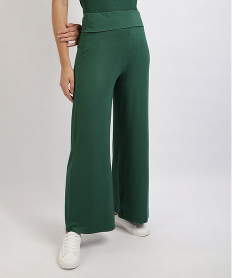 Calca-Feminina-Basica-Pantalona-Cintura-Alta-Cos-Dobrado-Verde-Escuro-9953149-Verde_Escuro_1