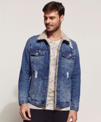 Jaqueta Jeans Masculina com Pelo Frente