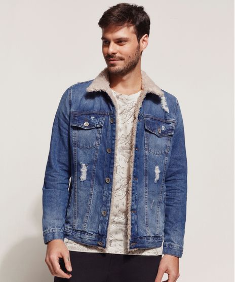 Jaqueta Jeans Masculina com Pelo Frente