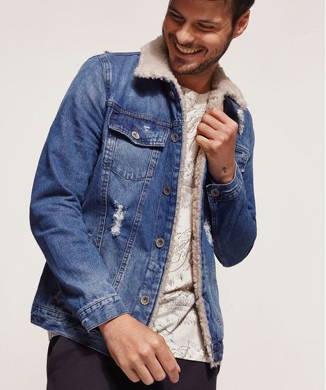 jaqueta jeans forrada masculina