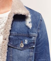 Jaqueta Jeans Masculina com Pelo Detalhes