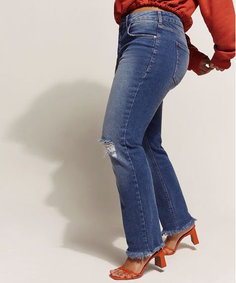 calca jeans desfiada na cintura