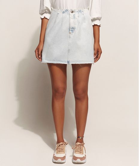 Saia-Jeans-Feminina-Curta-Marmorizada-Reta-com-Pences-e-Barra-a-Fio-Azul-Claro-9960690-Azul_Claro_1