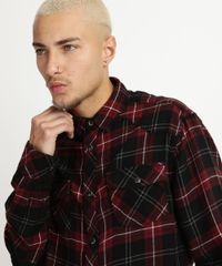 Camisa-Masculina-Tradicional-em-Flanela-Estampada-Xadrez-com-Bolsos-Manga-Longa-Vinho-9826254-Vinho_4