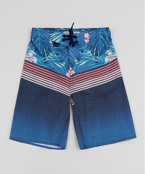 Bermuda-Surf-Infantil-Estampada-de-Folhagens-e-Listras-com-Cordao--Azul-Marinho-9954486-Azul_Marinho_1