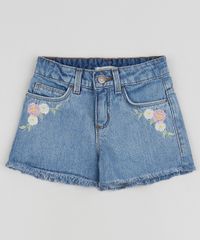 Short-Jeans-Infantil-com-Bordado-de-Flores-e-Barra-Desfiada-Azul-9958812-Azul_1