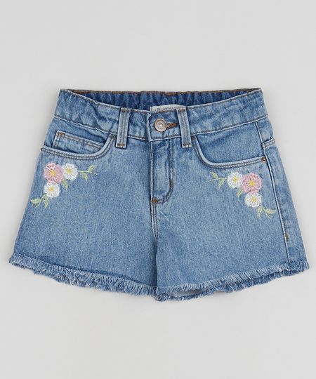 Short-Jeans-Infantil-com-Bordado-de-Flores-e-Barra-Desfiada-Azul-9958812-Azul_1