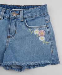 Short-Jeans-Infantil-com-Bordado-de-Flores-e-Barra-Desfiada-Azul-9958812-Azul_3