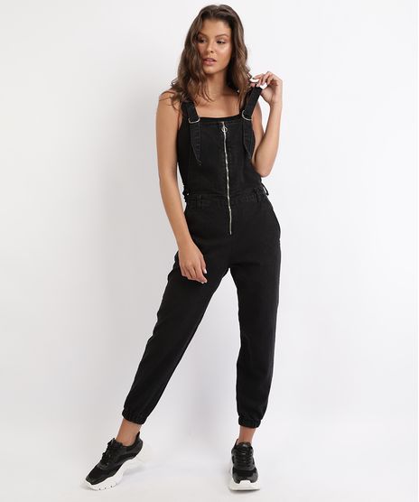 Macacao-Jeans-Feminino-Jogger-com-Ziper--Preta-9960258-Preto_1