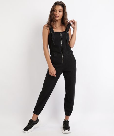 macacão jeans feminino longo preto